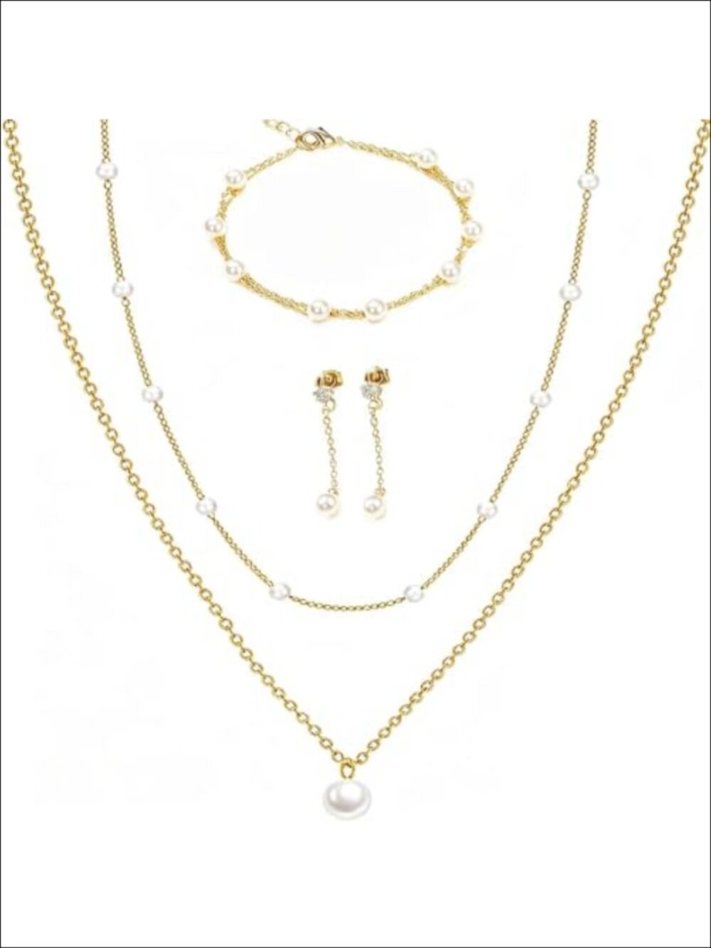 14K Gold Plated Pearl Jewelry Set Choker Necklace Earrings Bracelet